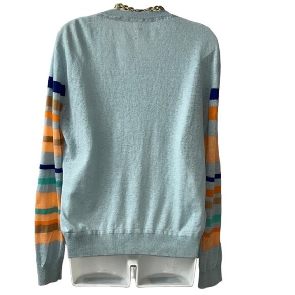 Gorgeous Sundance light blue & orange Paisley Button Down Silk & Linen Cardigan - Picture 5 of 9